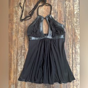 Sky halter top with leather trim